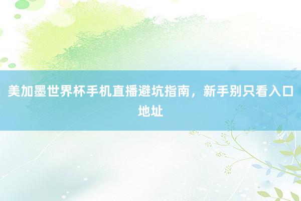 美加墨世界杯手机直播避坑指南，新手别只看入口地址
